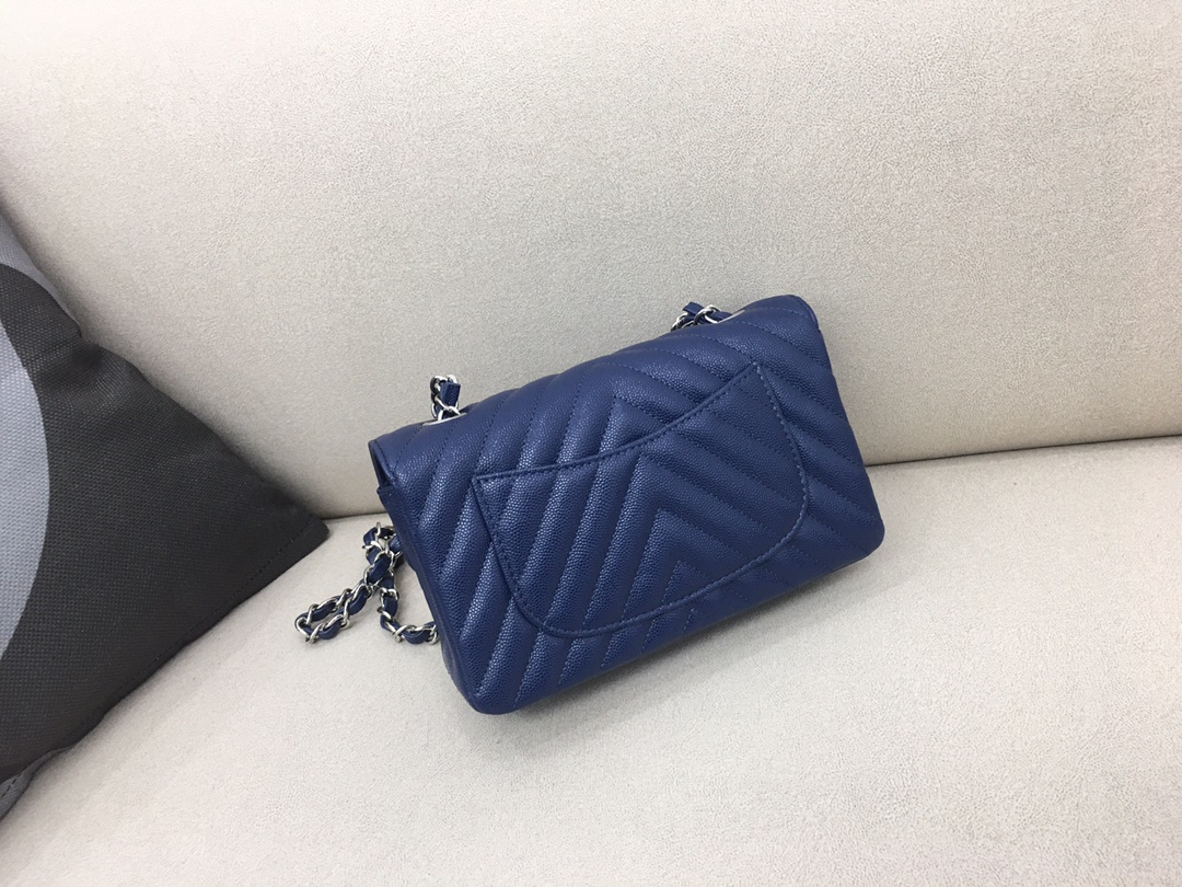 Small Classic Flap Caviar Bag A01116 Dark Blue/Silver